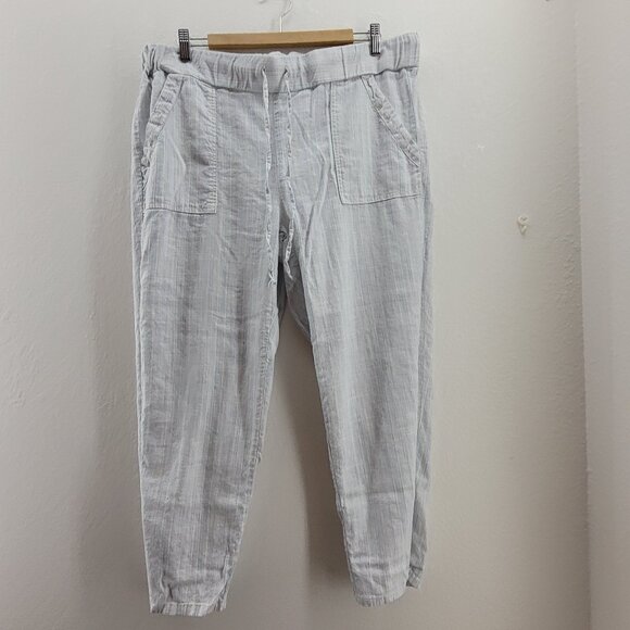 Caffe Marrakesh Lounge Pants Womens L White Blue Linen Rayon Blend with Pockets - Picture 1 of 11